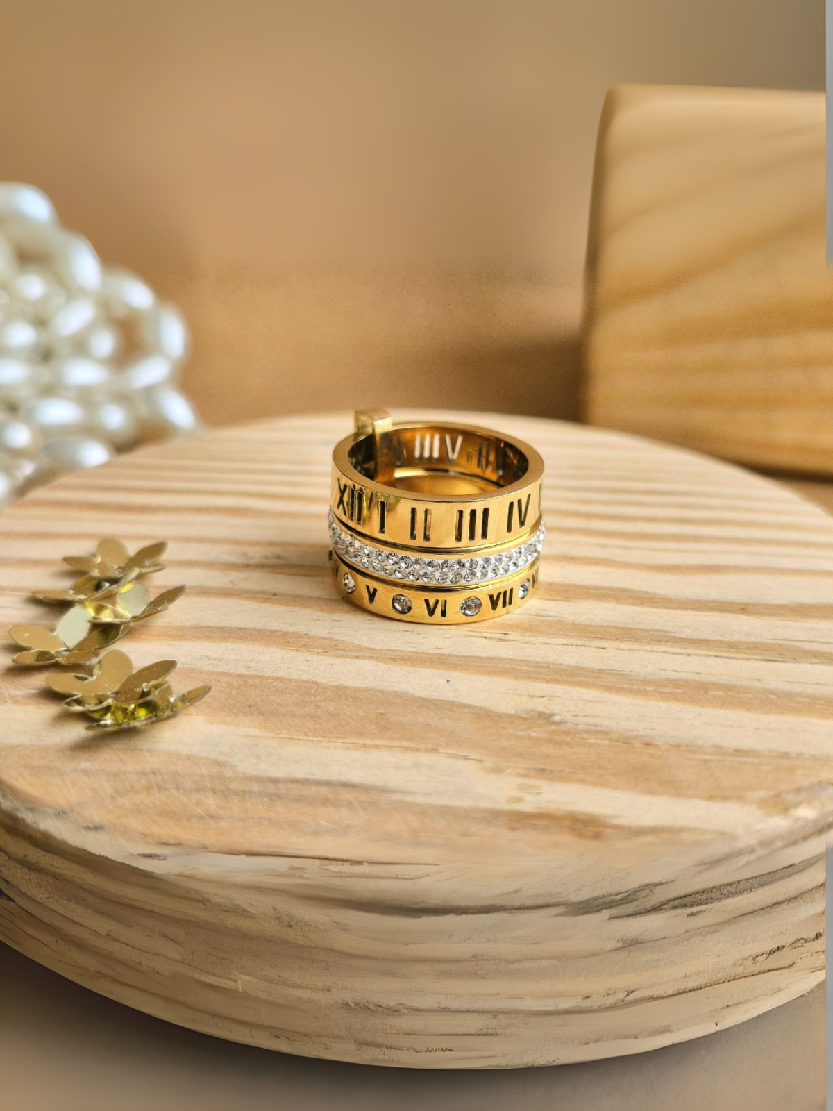 Roman 3 Layer Gold Ring