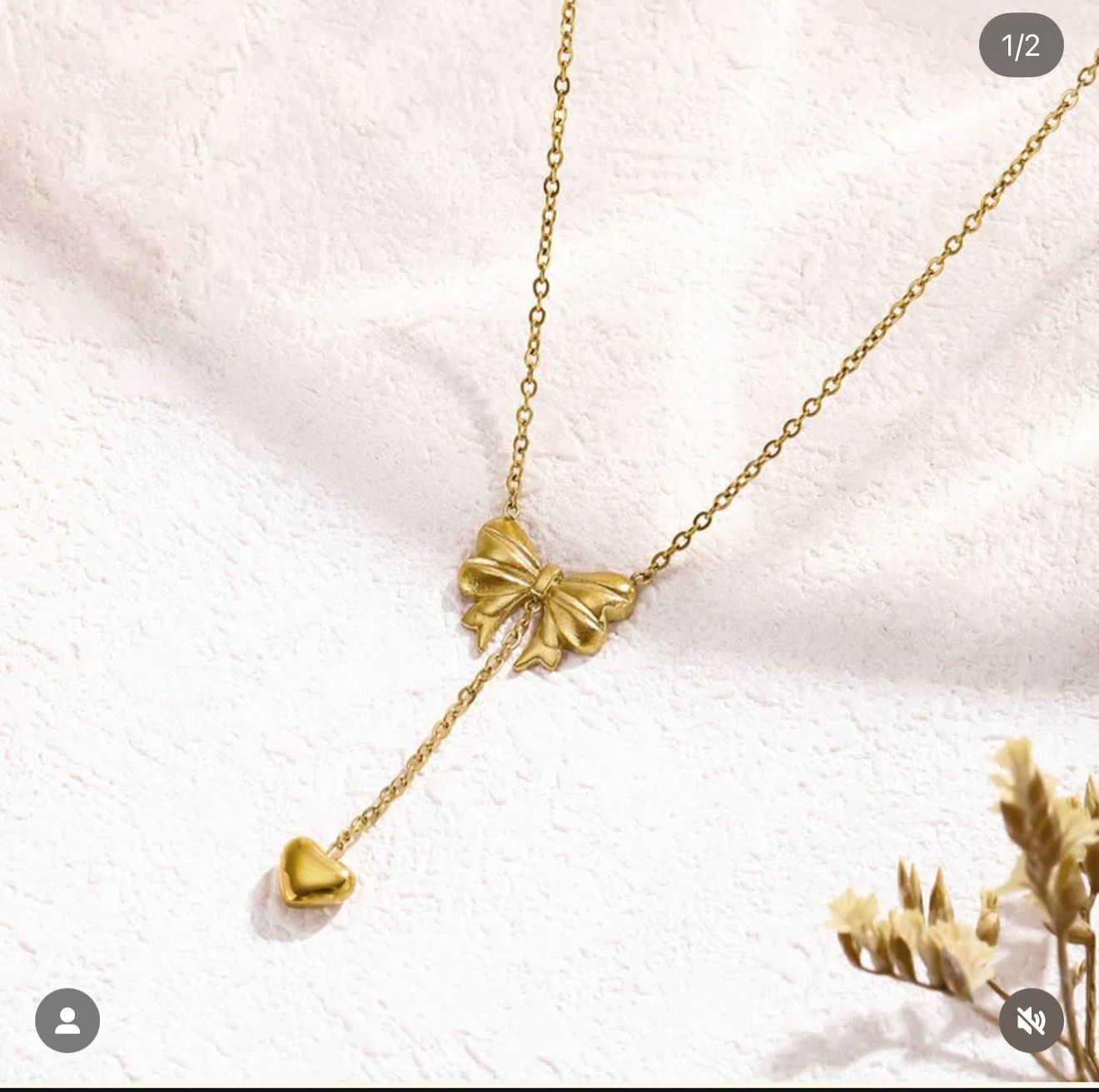 Bow Heart Gold Necklace