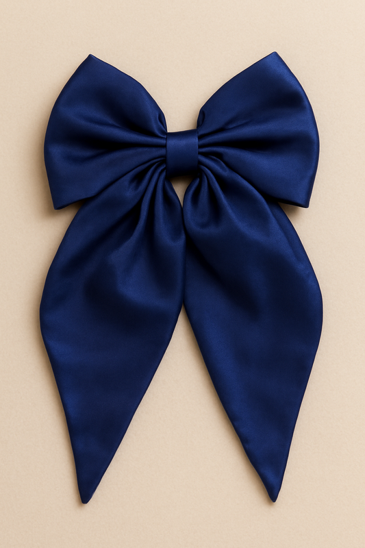 Jumbo Satin Silk Navy Blue Hair Bow
