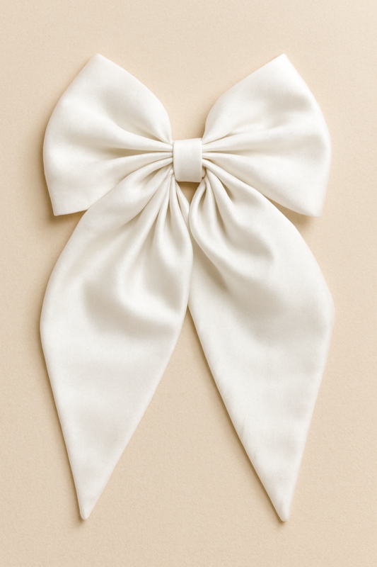 Jumbo Satin Silk Pearl White Hair Bow