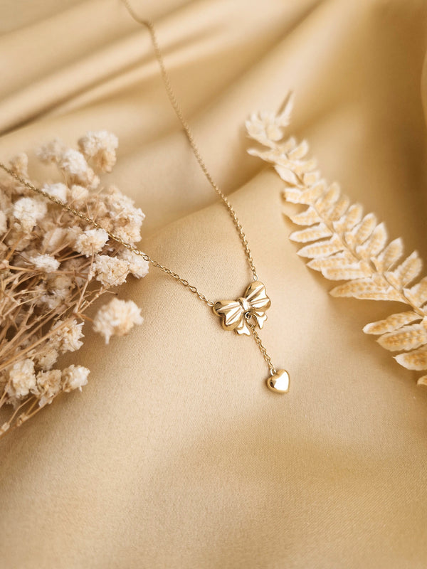 Bow Heart Gold Necklace