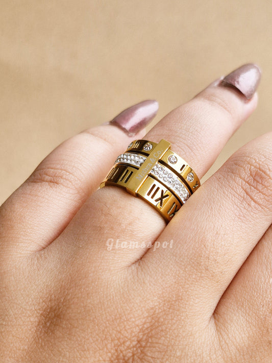 Roman 3 Layer Gold Ring