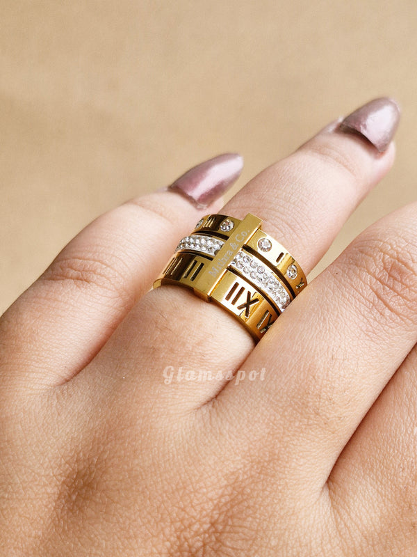 Roman 3 Layer Gold Ring